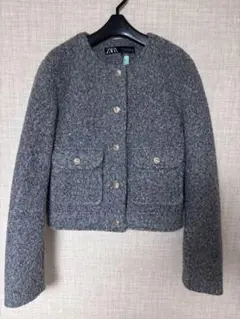 【ZARA 】ブークレ ショートジャケット グレー　XSサイズ