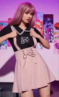 新品未使用 MARS フレアスカート パフューム柄 ピンク/ブラック MARS マーズ パフューム柄 キャミソール スカート セット売り