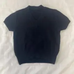 黒 半袖 Vネック ニット