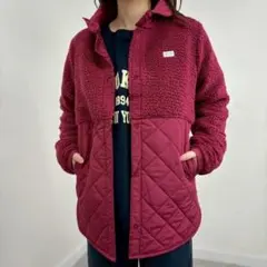 新品 未使用 異素材ダウンジャケット ボア×キルト L ボルドー 秋 冬 防寒