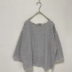 【GLOBAL WORK】バックボタン　ボーダー　七分袖【L】カットソー　春夏