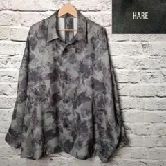 美品■HARE 総柄 シャツジャケット グレー系 長袖シャツ 花柄　ボタニカル柄