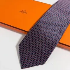未使用級 HERMES エルメス ネクタイ シルク100% パープル系 総柄