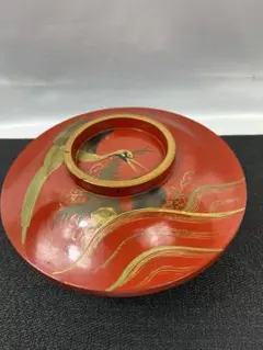 現状品】菓子器 大平椀 漆器 朱塗 金彩 鳳凰文様 懐石 割烹