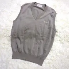 ゴージャストップ ニットベスト(L)毛100% 刺繍ロゴ プルオーバー Vネック