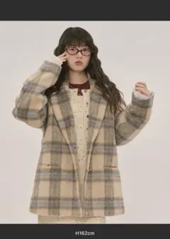 loin nuit シャギーコート チェックベージュ・ブルー