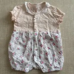 前開きロンパース　ピンク　花柄　60-70cm 綿100%
