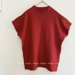 ボトルネックフレンチスリーブサマーニット　レッド