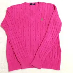 人気 ラルフローレン　コットンケーブル編みニット ポニー刺繍 　 L　洗える