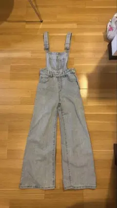 ライトブルー サロペット ワイドレッグ