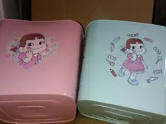 不二家☆ペコちゃんバスケット型☆収納ＢＯＸ箱☆ピンク&ブルー2個セット