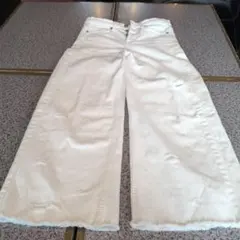 バナナリパブリック　ホワイト ダメージ加工 ワイドレッグデニムパンツS