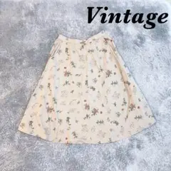 Vintage ヴィンテージ 膝下丈スカート フレア 花柄 薄手 裏地なし