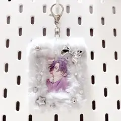 【028】デコ トレカケース もこもこ リボン スター　グレー バレエコア