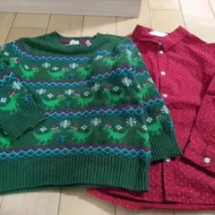 L.O.G.G. 恐竜柄セーターとH&M水玉シャツセット