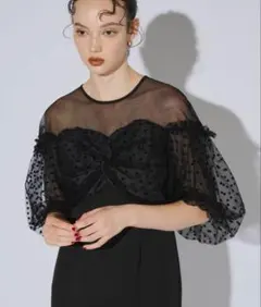 LEJA ビジューストーンボレロベロアスリット ラインドレスワンピース