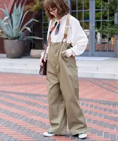 【MONO-MART LADY’S】サスペンダー付きハイウエストワイドチノパンツ