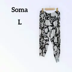 Soma 花柄カジュアルパンツ【L】レディース ホワイト ブラック ズボン