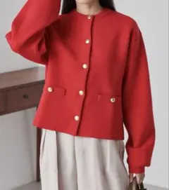 ニット ノーカラージャケット