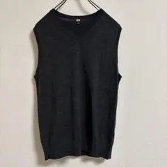 UNIQLO メンズ M ブラック メリノウール Vネック ベスト ニットベスト