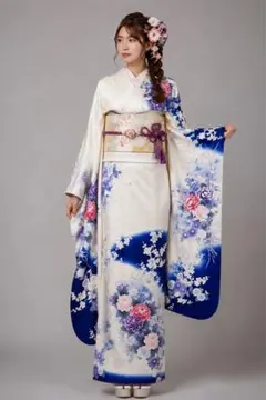 振袖 ロイヤルブルー 金彩 桜 御所車 正絹 古典柄 華やか - メルカリ