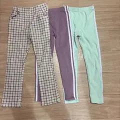 レギンス3点セット 100cm~ チェック柄・紫・ミント