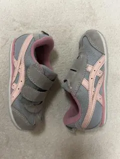 ASICS グレー ピンク スニーカー ベルクロ　14.5 cm