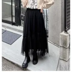 INGNI チュールティアードスカート　黒
