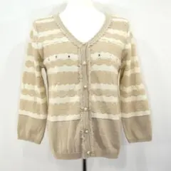 【春羽織】axes femme 透かし編みカーディガン ボーダー ベージュ M