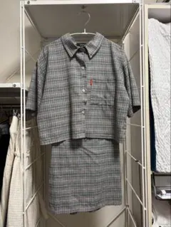 【セットアップ】SPINNS 半袖タータンチェックシャツ・台形スカート