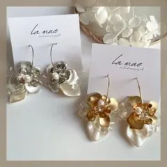 ①人気♡メタルフラワー ブライダル ハンドメイドピアス フープ イヤリングパール