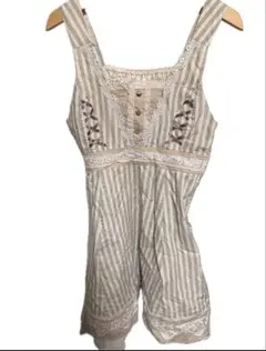 axes femmeストライプ柄 膝丈ワンピース レース 編み上げ ブラウン M