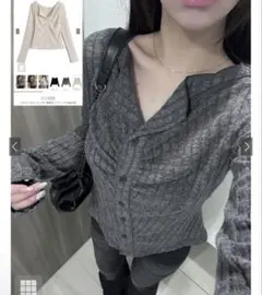 GRLグレイル 新品 フロントボタンギャザー表起毛リブトップス