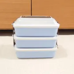 新品 3段ランチボックス お弁当箱 運動会 ピクニック お花見 大容量 水色のサムネイル