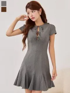 jewels リボンビジューフレアミニドレス M