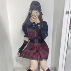 ヴォルカン チェーン付きチェック肩ベルトワンピース