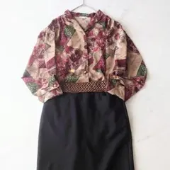 a 花柄 シャツ ブラウス 金ボタン ヴィンテージ 昭和レトロ 上品 大きめ