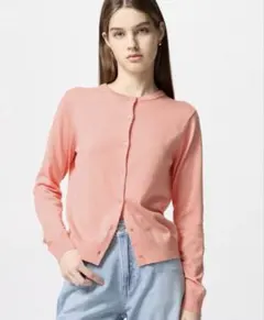 UNIQLO ユニクロUVカットクルーネックカーディガン　サーモンピンク　L