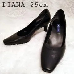 美品 DIANA 本革 レザーパンプス 黒 スクエアトゥ 25cm 冠婚葬祭