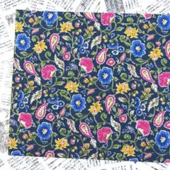 綿麻シーチング生地 花柄 ブルー 2m SALE