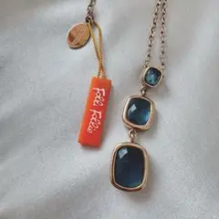 Folli Folli ロングネックレス　ブルー　ピンクゴールド