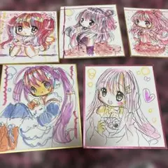 手描きイラスト。小色紙。５枚セット