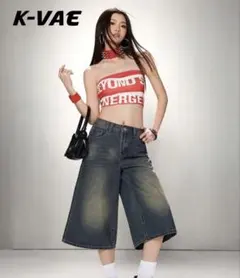 K-VAE デニム ワイドハーフパンツ 3/4