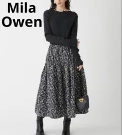Mila Owen 古着 リブ編み 切り替え フラワープリント ロングワンピース