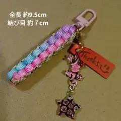 ㊷ カラフル トカゲ チャーム パラコード キーホルダー スタービーズ レッド