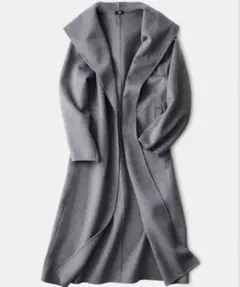 PLST ウールブレンドリバーフーディーロングコート　グレー