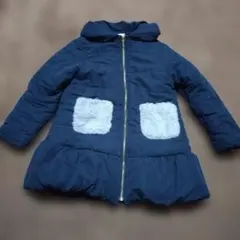 THE SHOP TK 中綿コート ネイビ 140cm ファー付きポケット