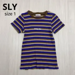 ◆ SLY スライ　ボーダー　リブ　半袖　ロゴ刺　カットソー　1