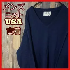 ネイビー ウール XL メンズ 無地 セーター ニット USA古着 長袖