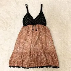 y2k 平成ギャル グランジ レオパード柄キャミワンピース　チュニック　ぽんぽん